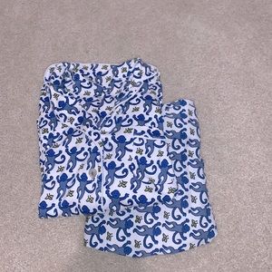 Roller Rabbit Pajama Set XS Blue Monkey Print